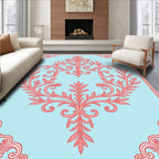 Coral Floral Scroll Patterned Rug