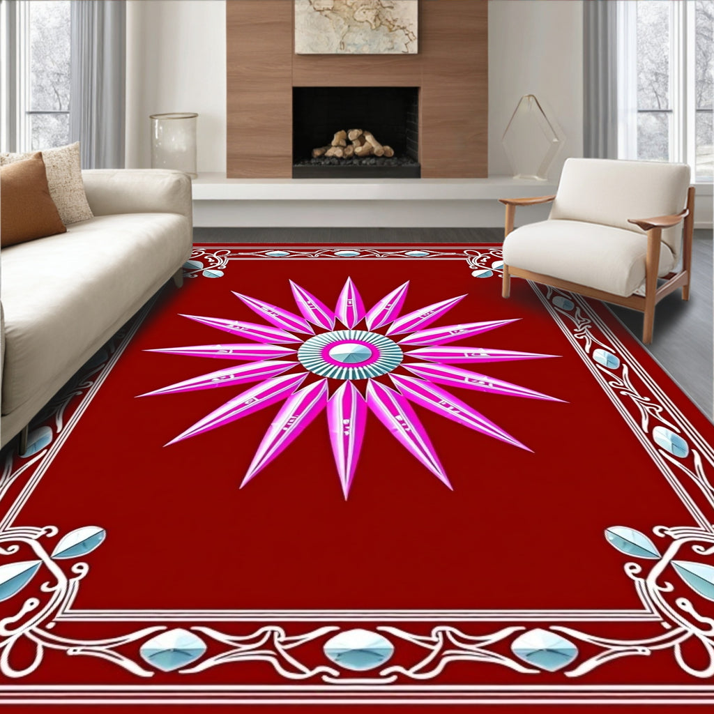 Radiant Pink Starburst Floral Pattern Rug