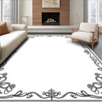 Art Nouveau Floral Black Scroll Border Rug