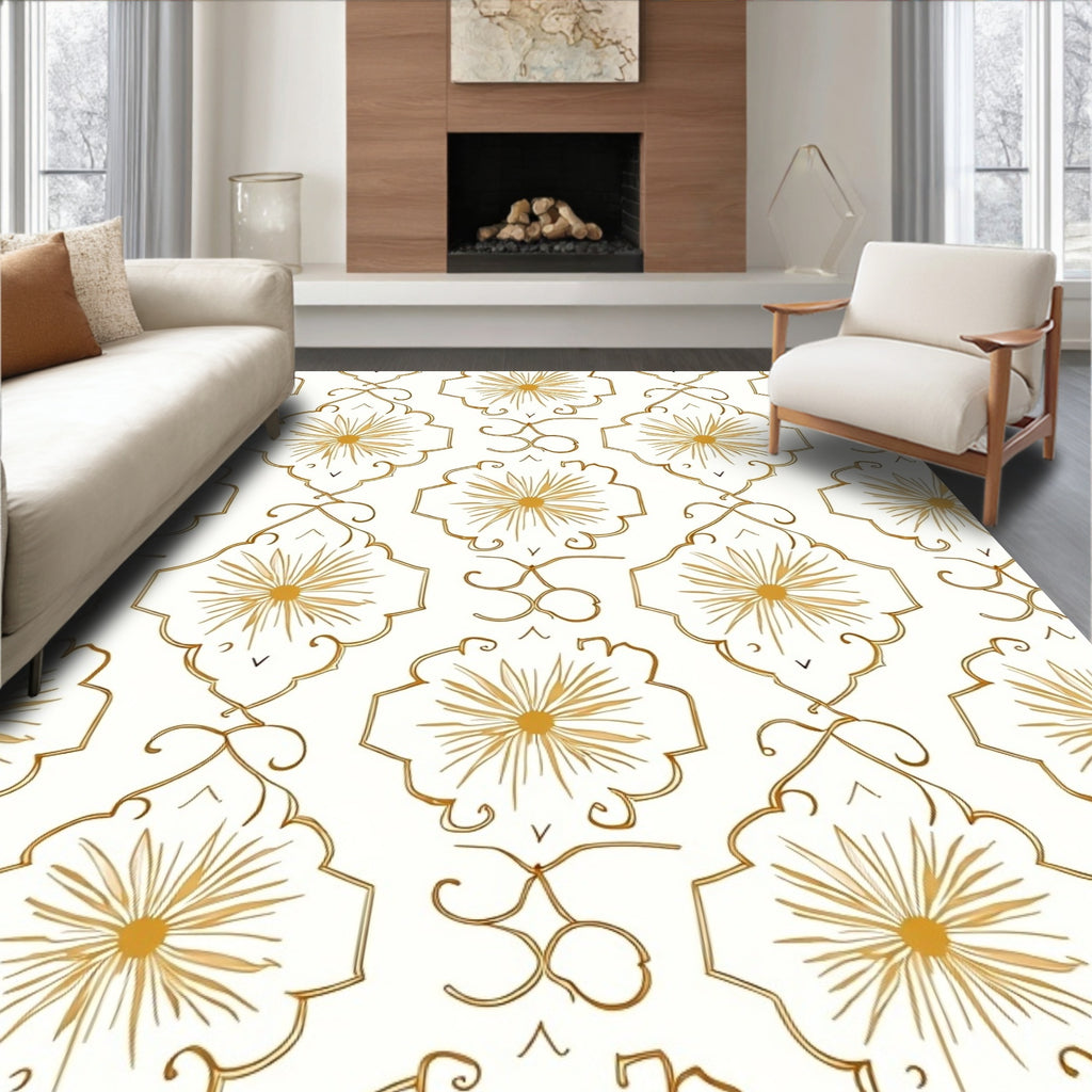 Golden Sunburst medallion Pattern Rug