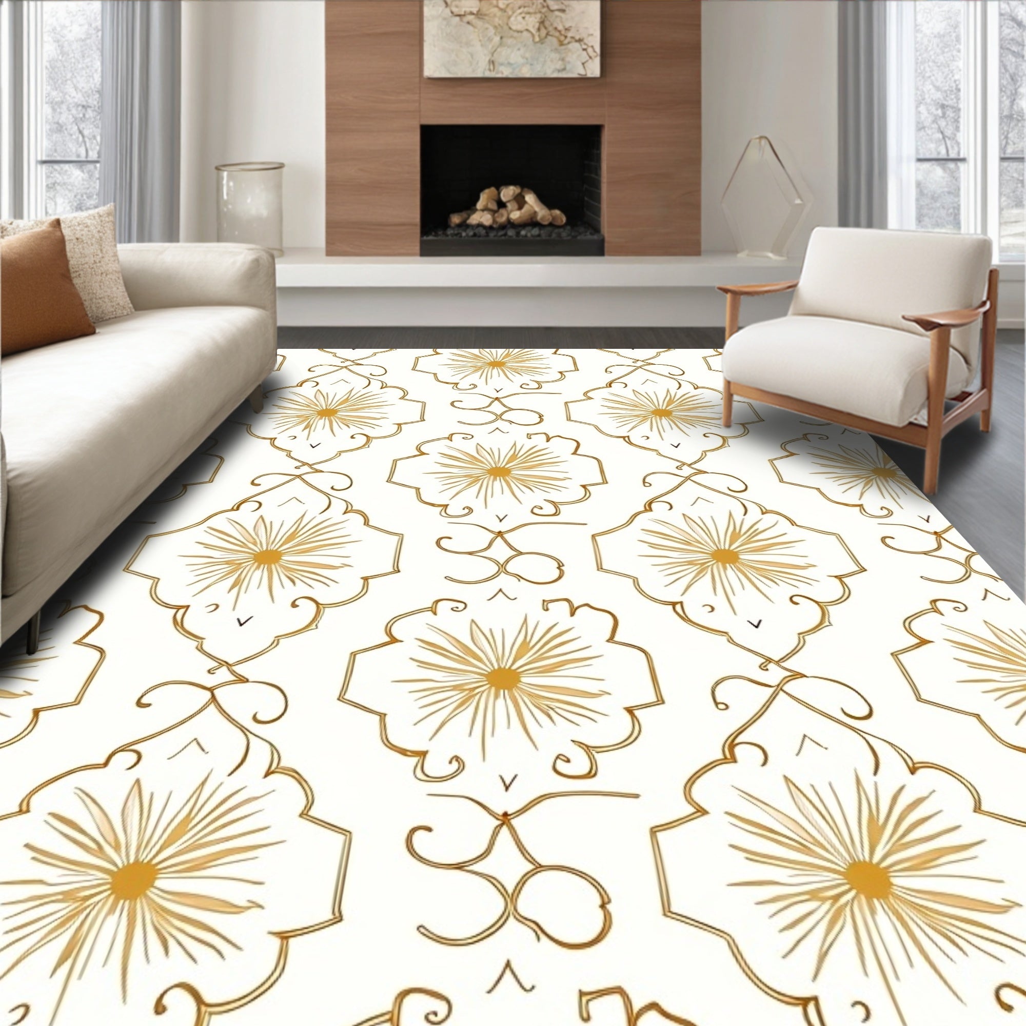 Golden Sunburst medallion Pattern Rug