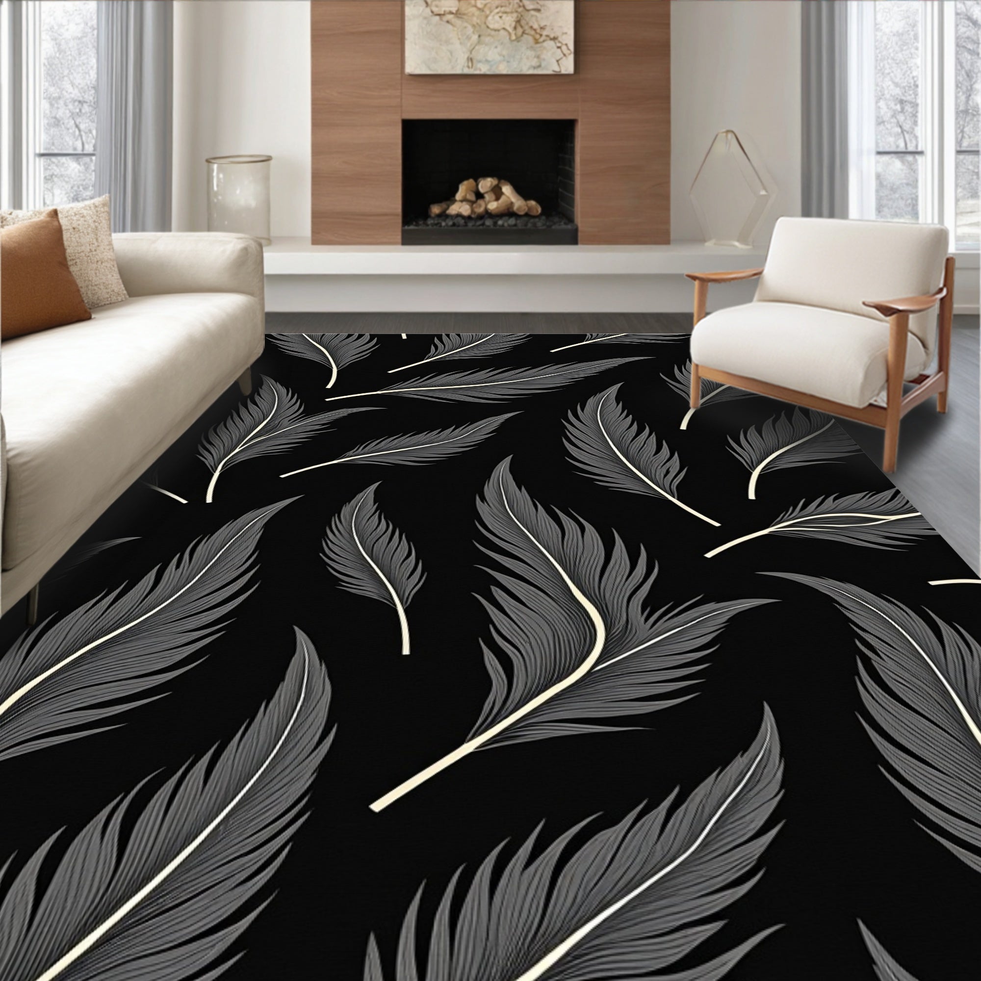 Elegant Feather Pattern Design Rug