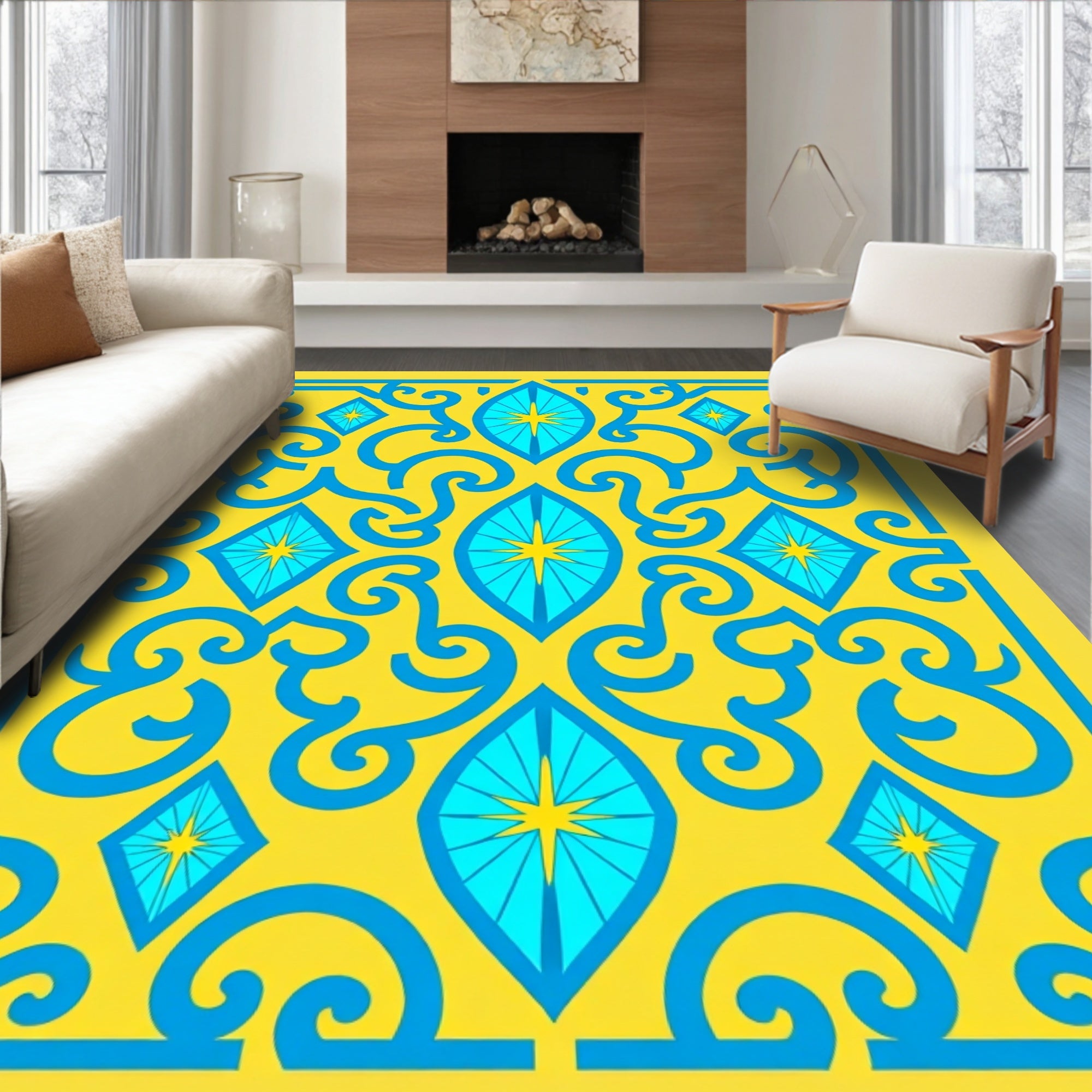 Bright Geometric Floral Pattern Rug