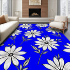 Bold White Flower Blue Pattern Rug