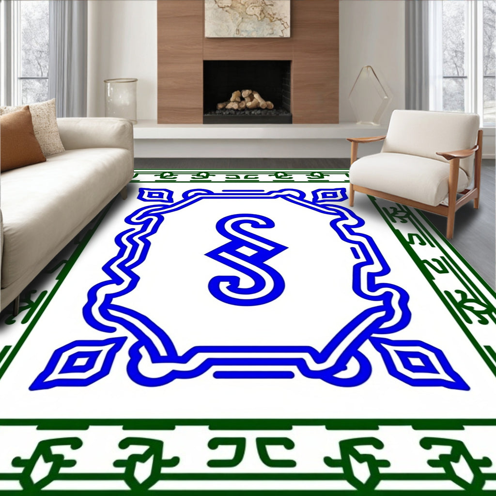 Elegant Blue Green Scrollwork Rug