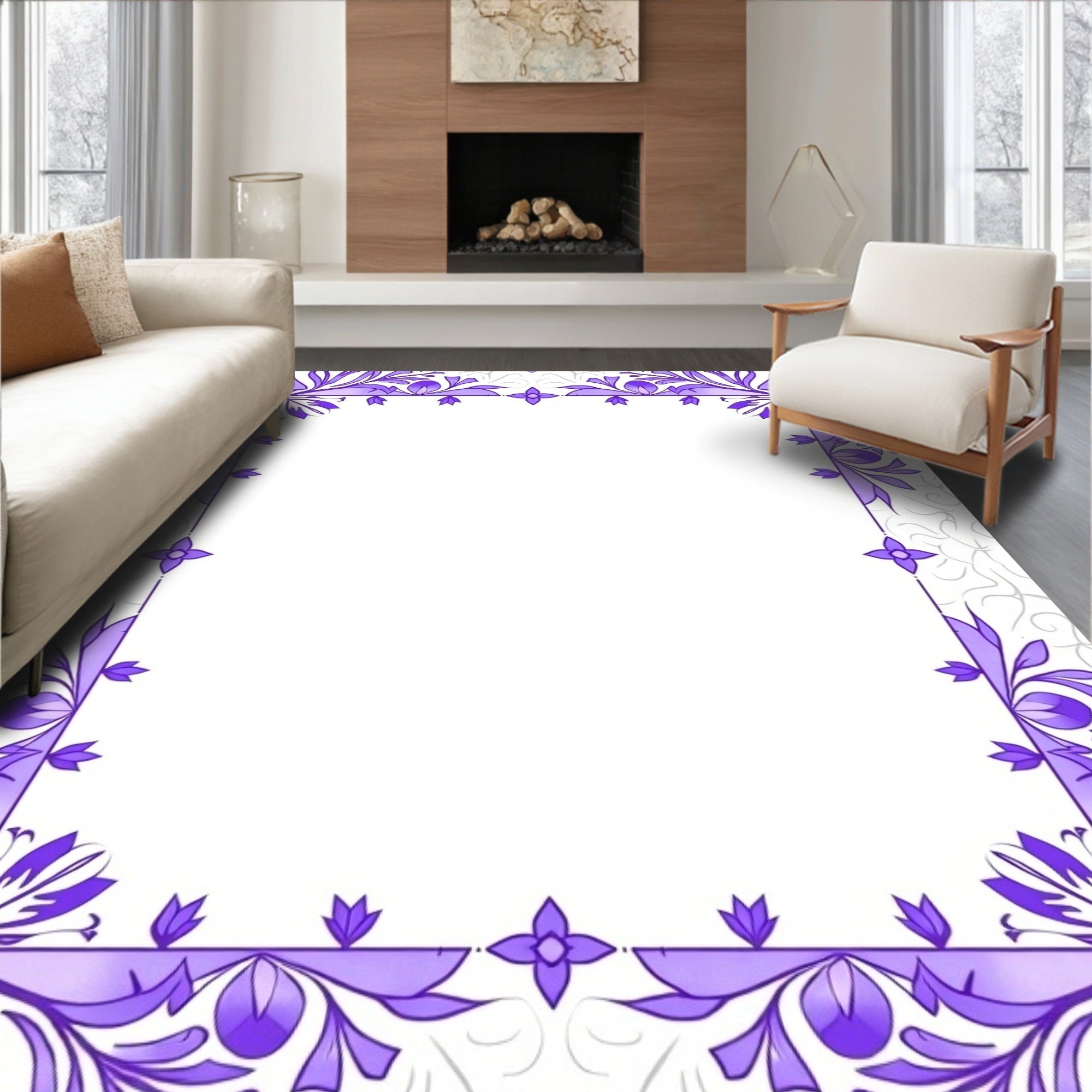Floral Vine Border Inlaid With Lilies Rug