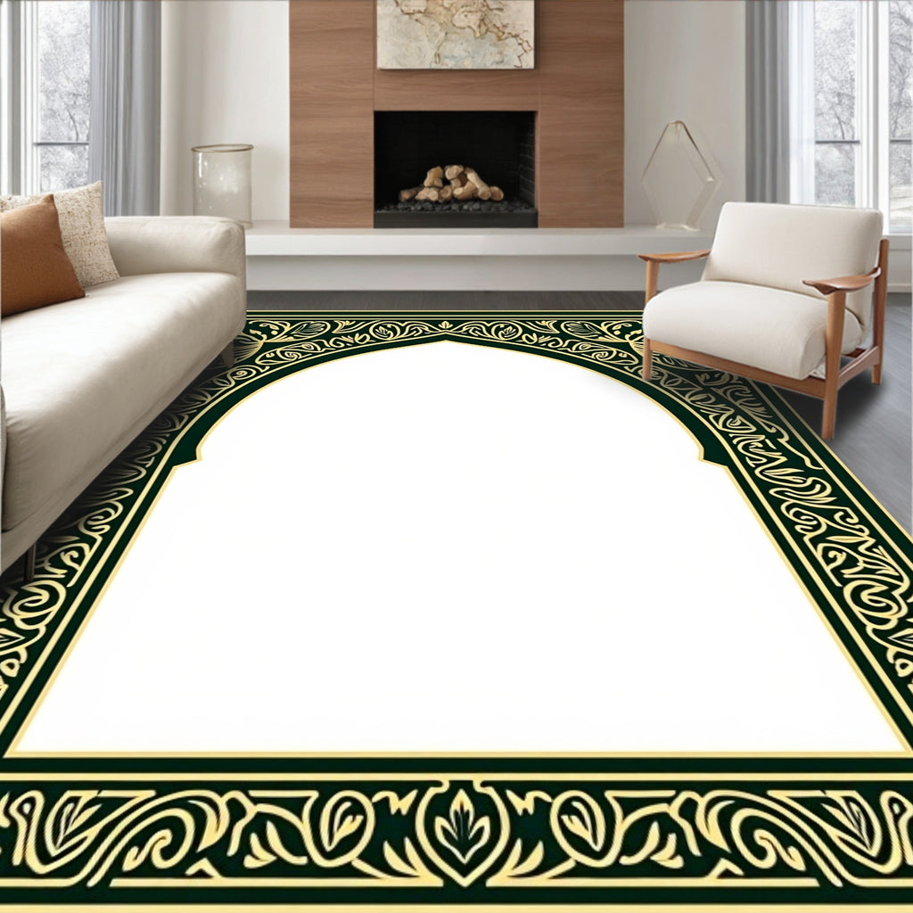 Dark Green Gold Archway Floral Pattern Rug