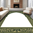 Dark Green Gold Archway Floral Pattern Rug