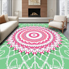Symmetric Pink Green Floral Mandala Design Rug