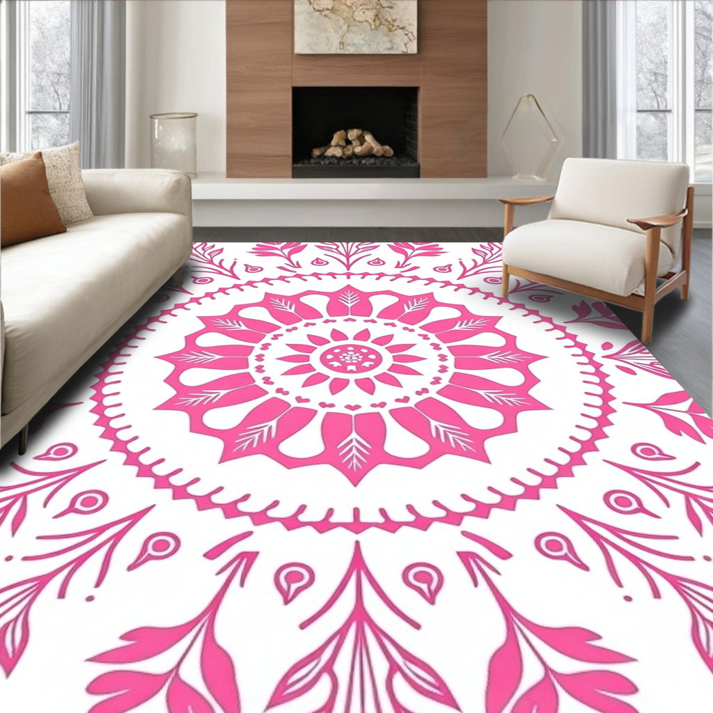 Pink Floral Mandala Pattern Rug