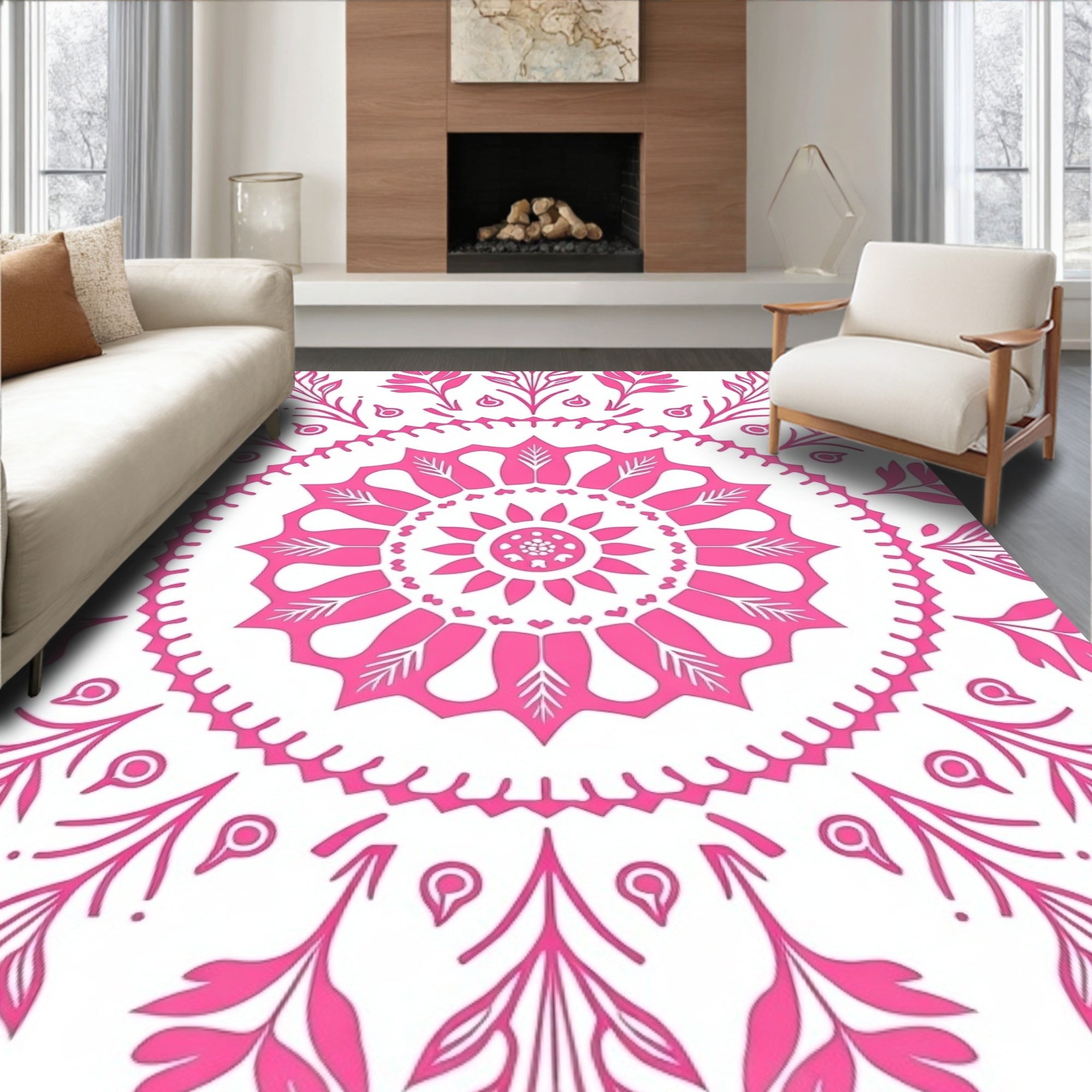 Pink Floral Mandala Pattern Rug