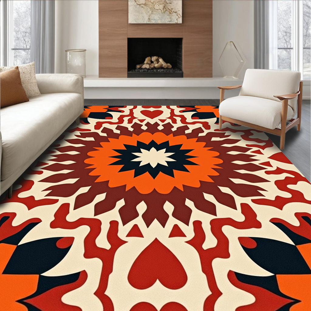 Retro Floral Starburst Pattern Rug