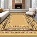 Ornate Black Gold Geometric Frame Design Rug