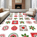 Festive Red Green Holly Ornaments Medallions Rug