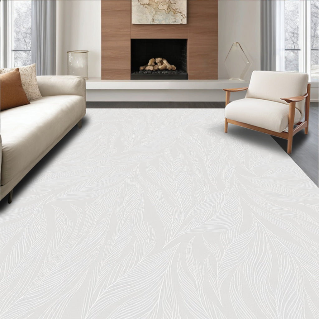 Delicate Feather Pattern Minimalist Style Rug