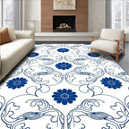 Blue Floral Intricate Scroll Pattern Rug