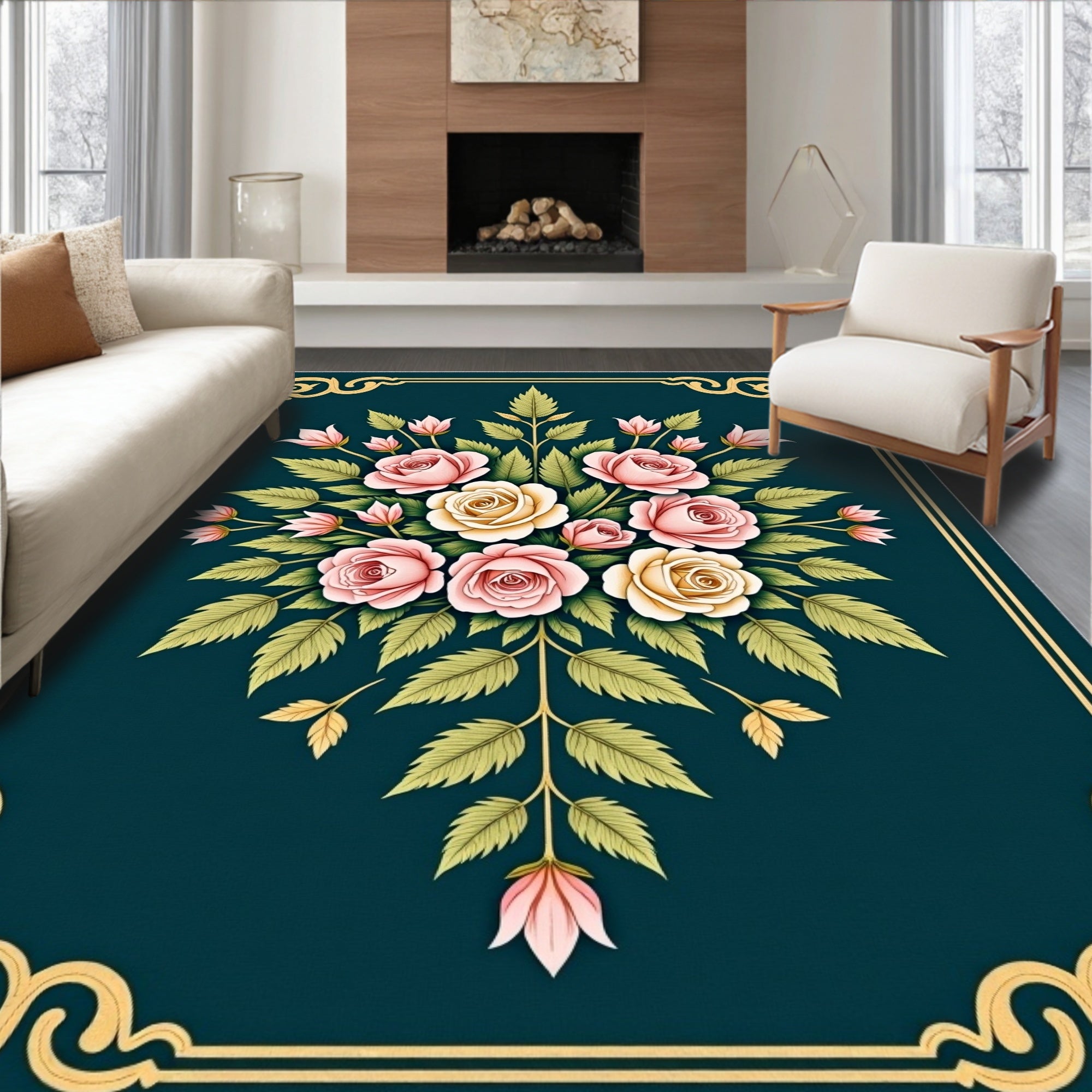 Ornate Floral Bouquet Design Rug