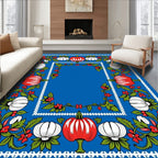 Vivid Blue Botanical Pumpkin Frame Rug