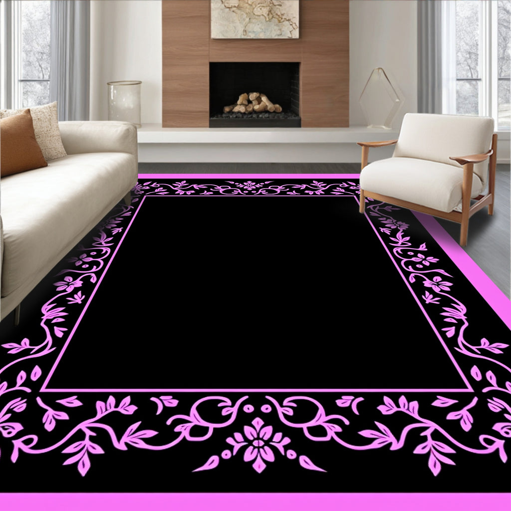 Pink Floral Vine Border Design Rug