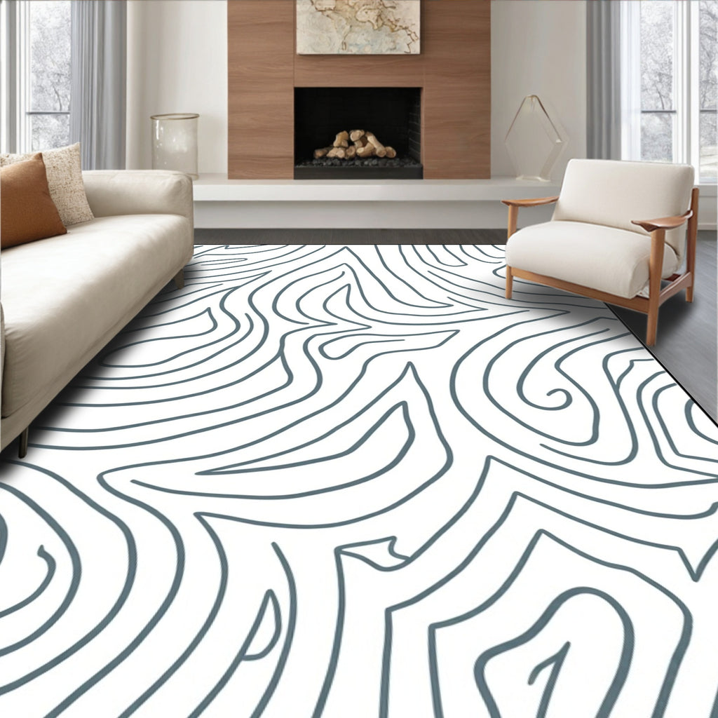 Abstract Wavy Contour Design Rug