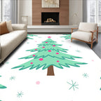Teal Christmas Trees Pink Star Snowflakes Rug