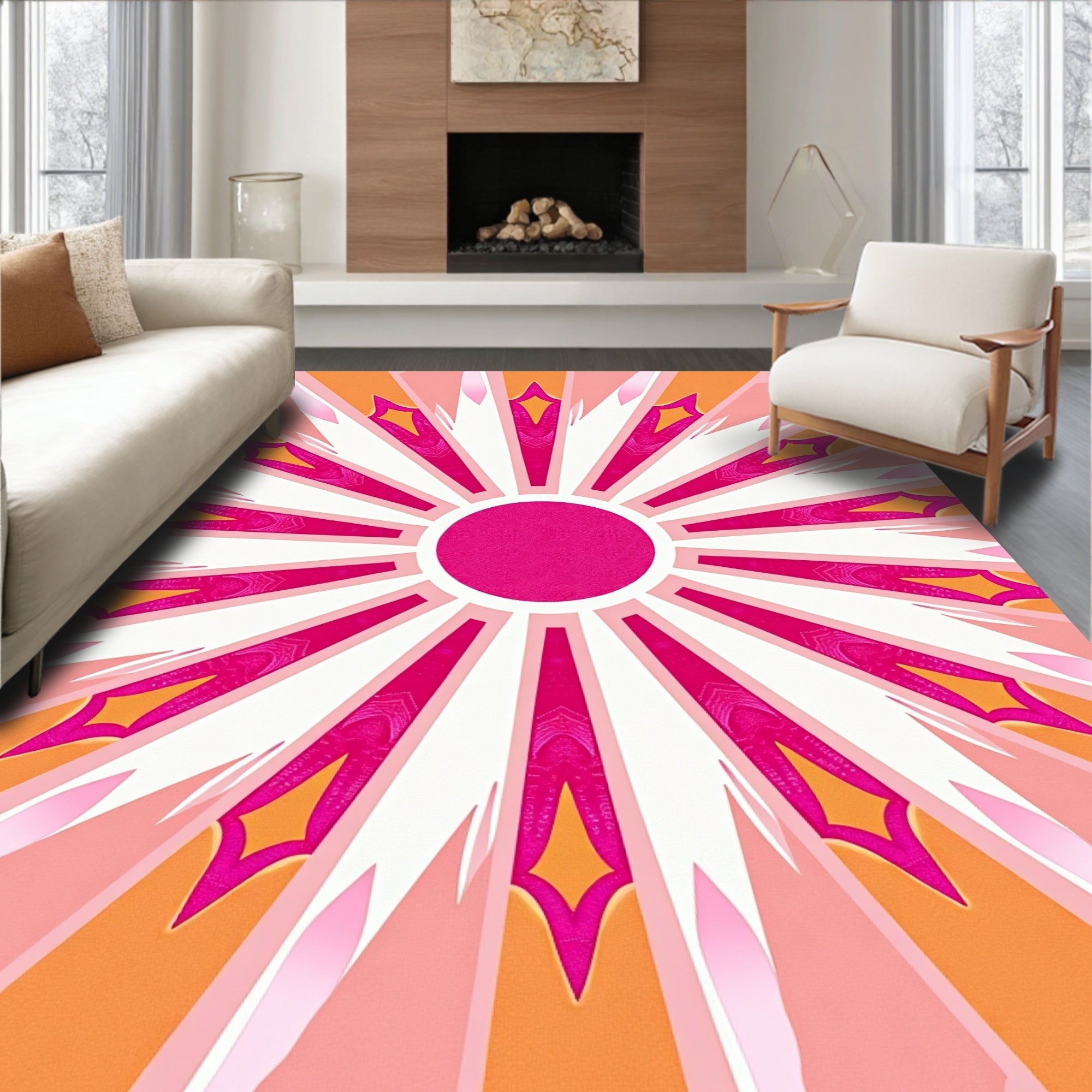 Vivid Sunburst Mandala Pattern Rug