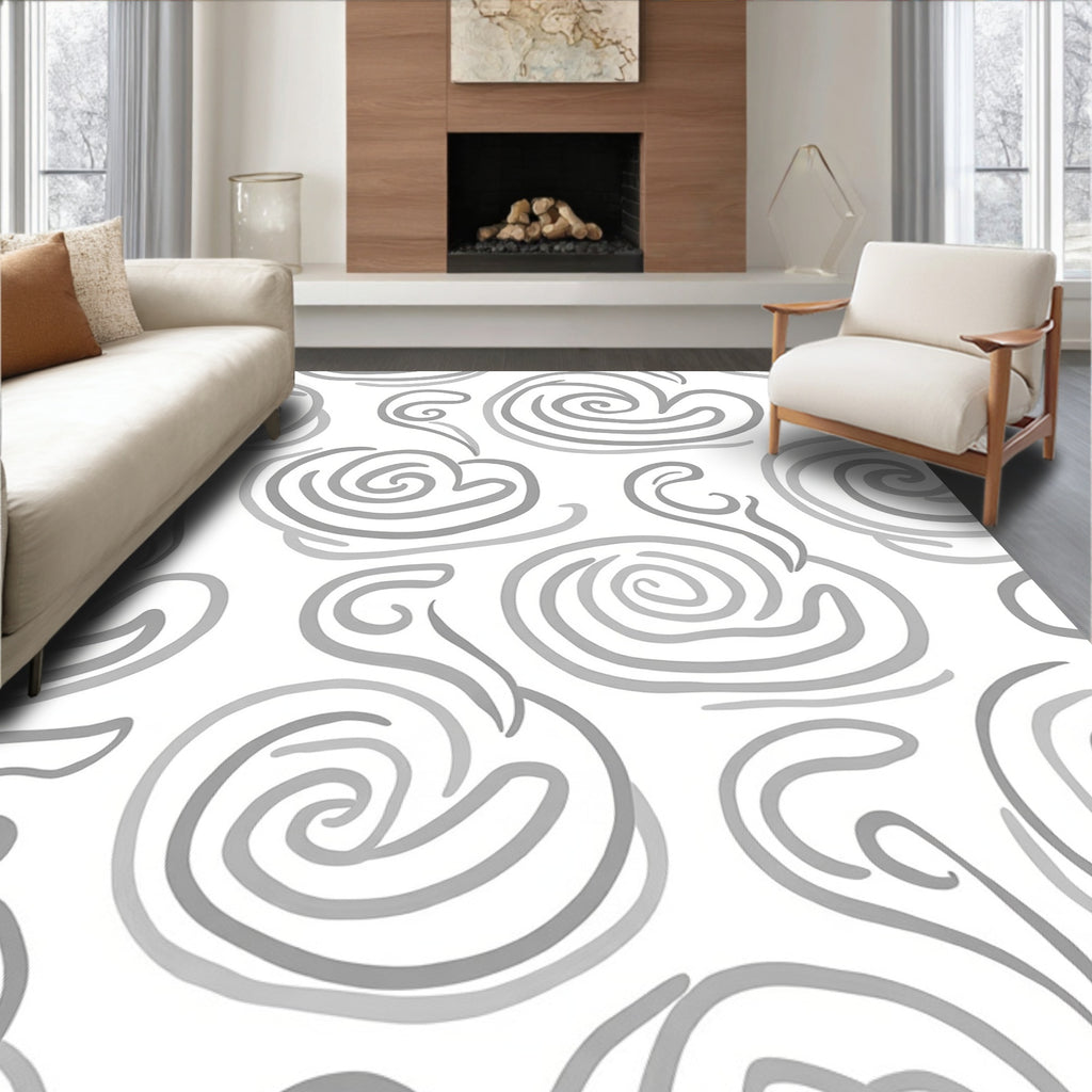 Scribble Swirl Abstract Gray Pattern Rug