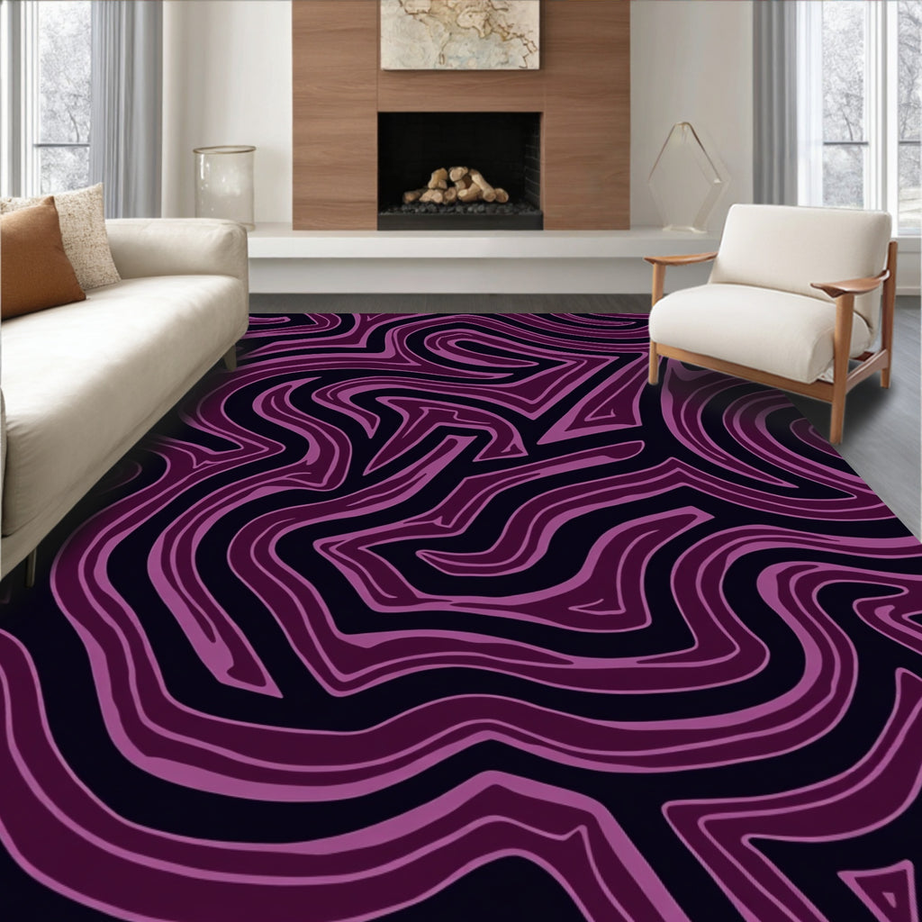 Abstract Swirling Purple Lines Pattern Rug