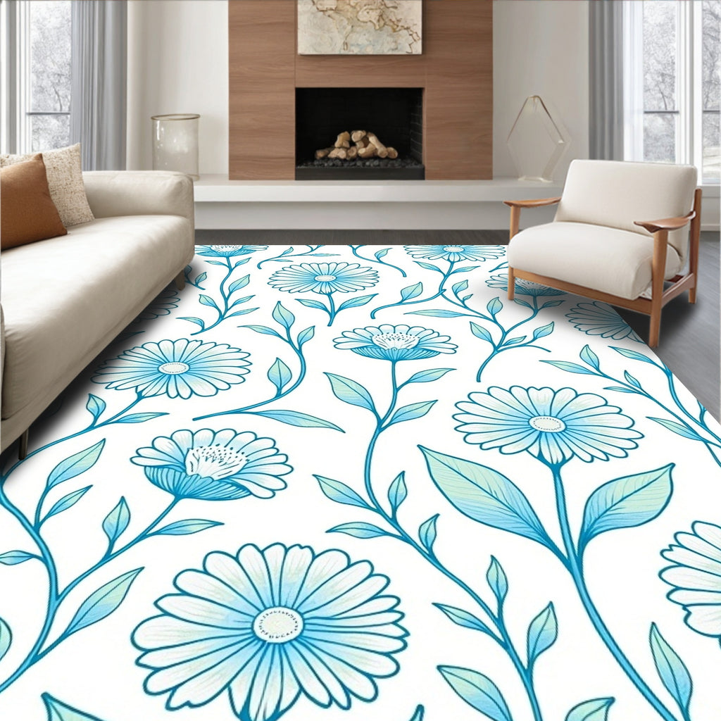 Elegant Floral Vine Blue Pattern Rug
