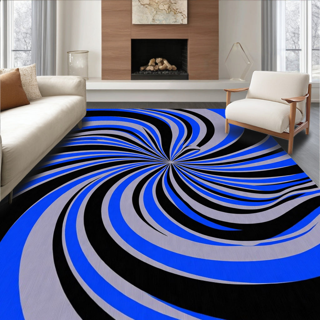 Dynamic Swirl Blue Black Gray Rug