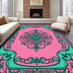 Pink Teal Floral Decorative Rug