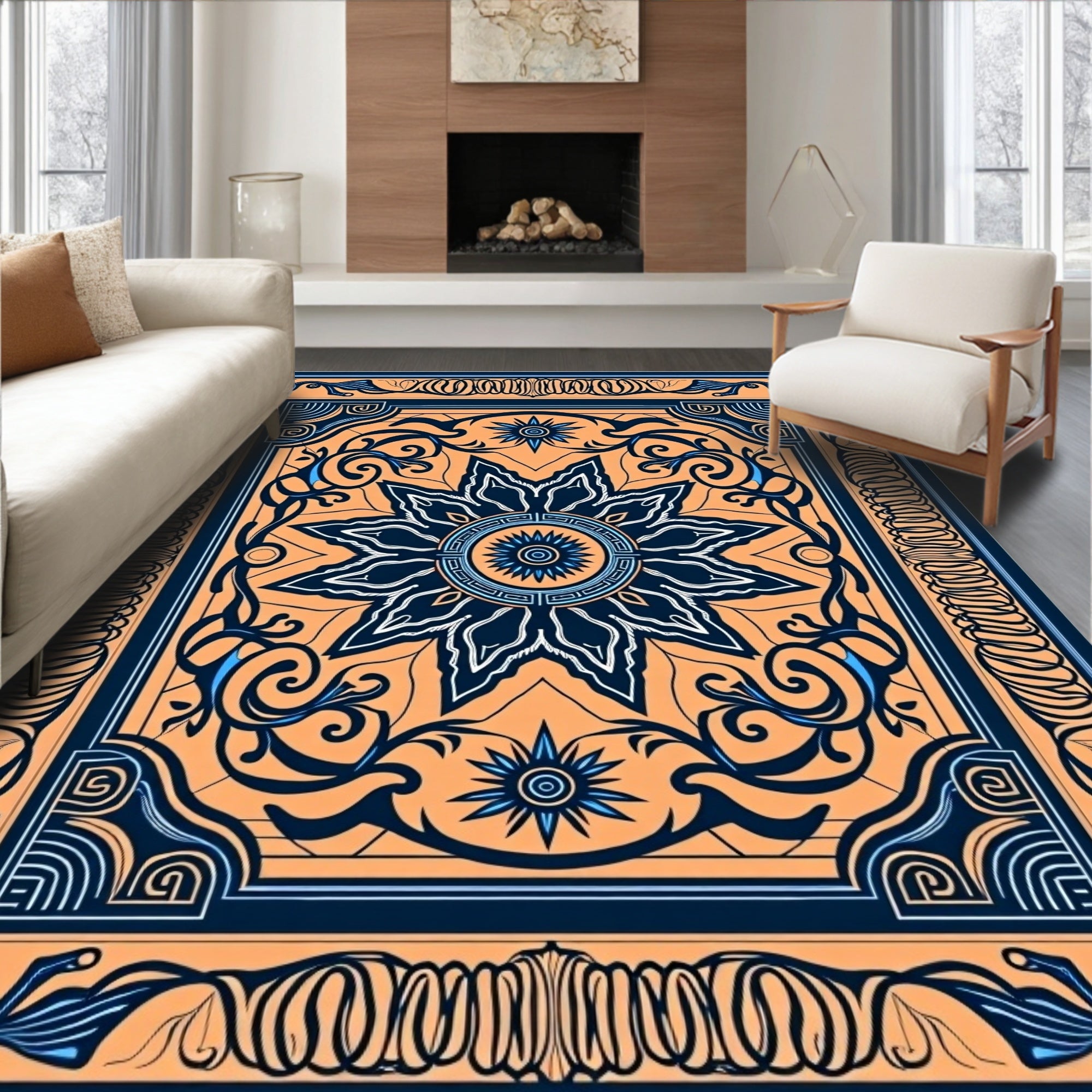 Intricate Floral Medallion Border Rug