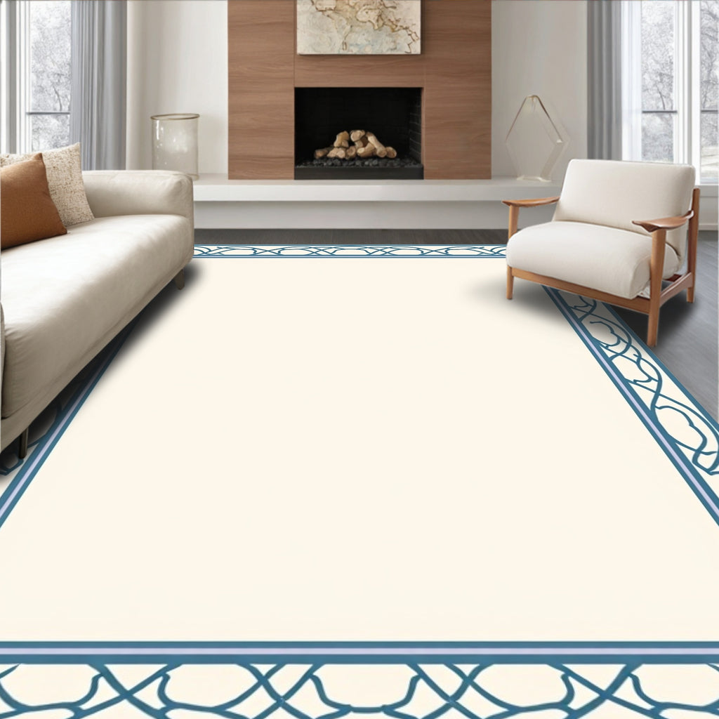 Intricate Border Design With Blue Accents Rug