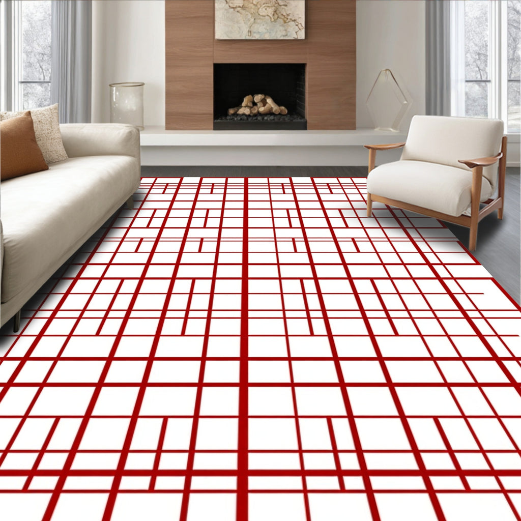 Red Abstract Geometric Stripe Design Rug