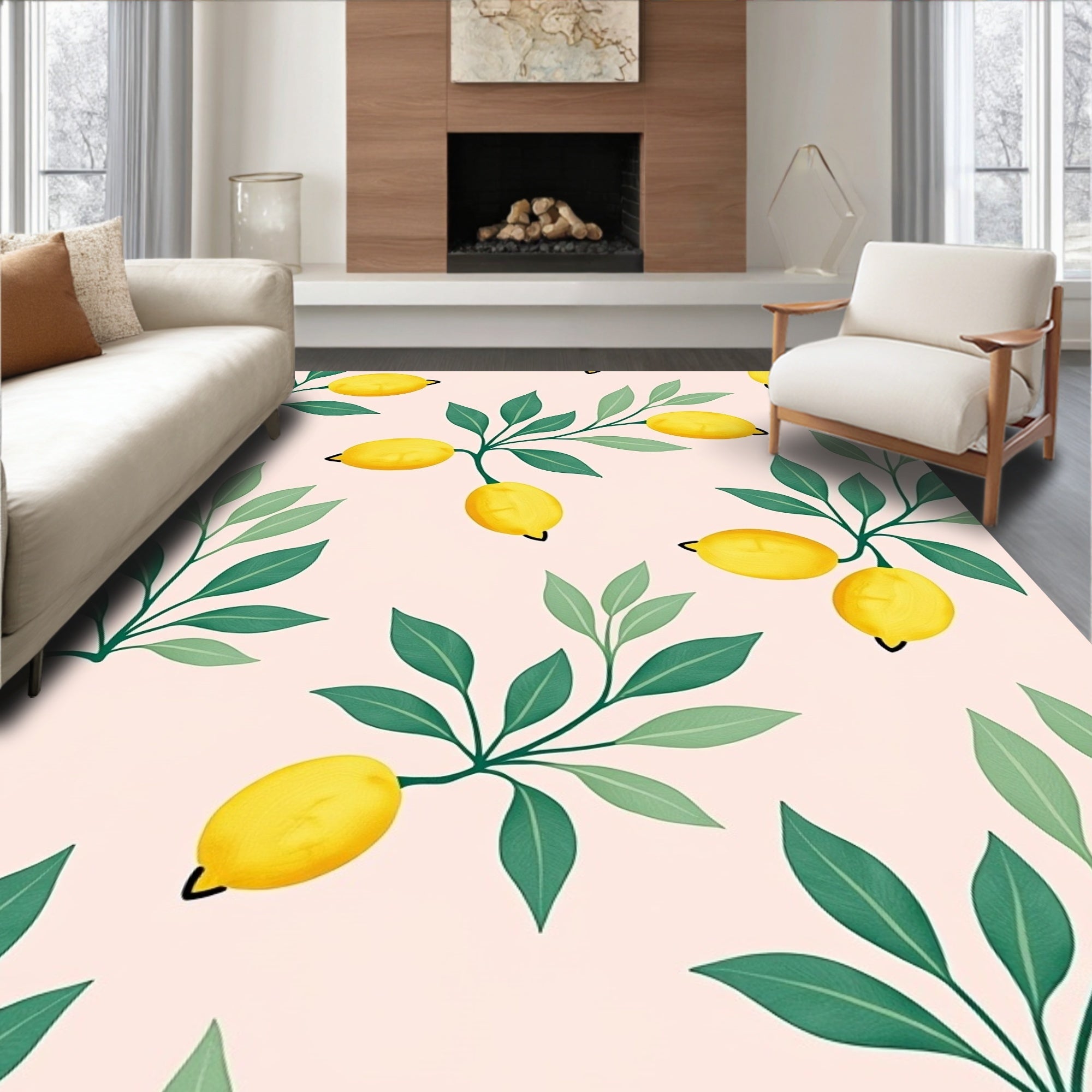Lemon Branch Pattern Garden Rug