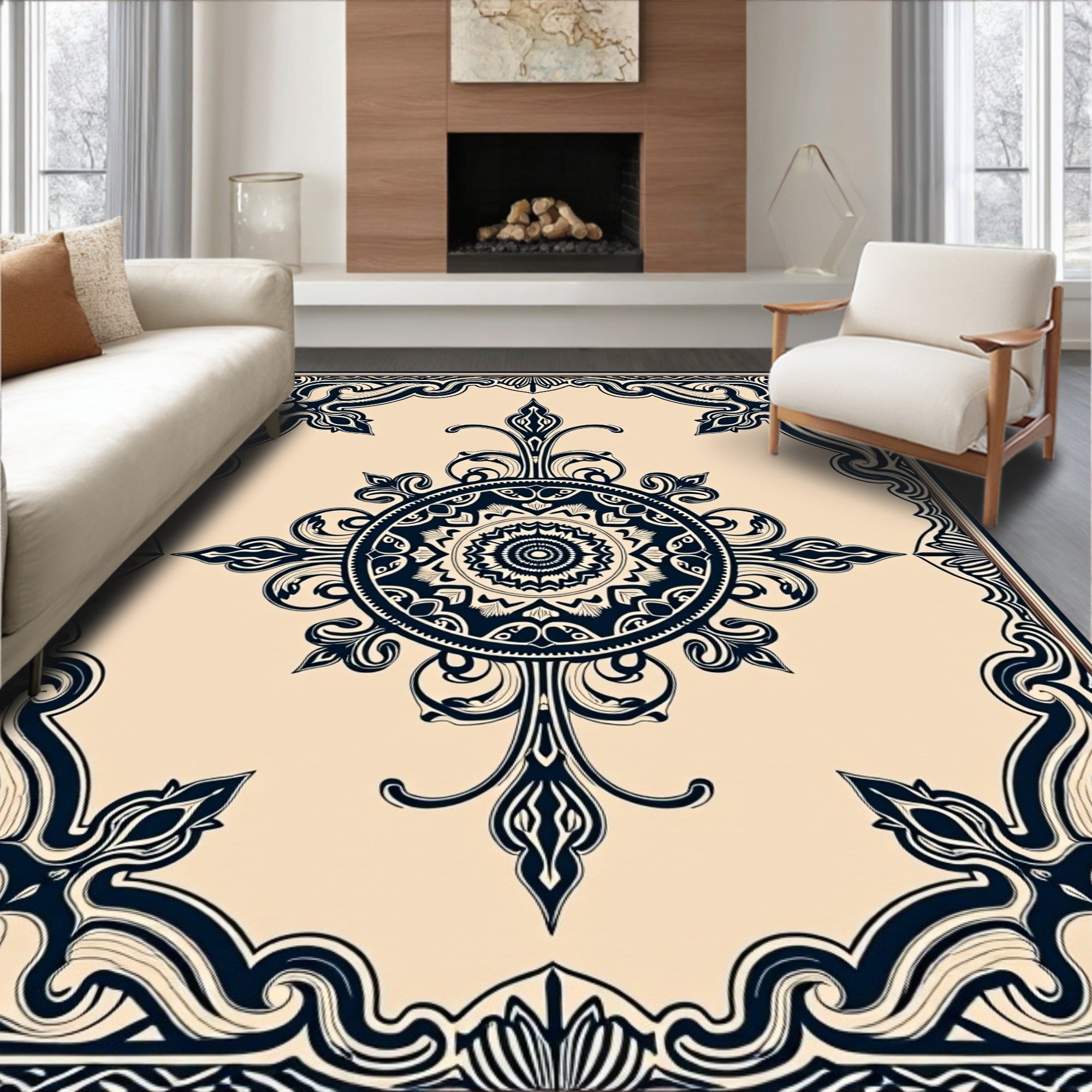 Ornate Mandala Floral Pattern Rug