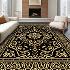 Elegant Gold Floral Scroll Pattern Rug