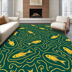 Yellow Fish Amidst Swirling Lines Design Rug