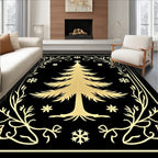 Black Gold Christmas Tree Snowflakes Border Rug