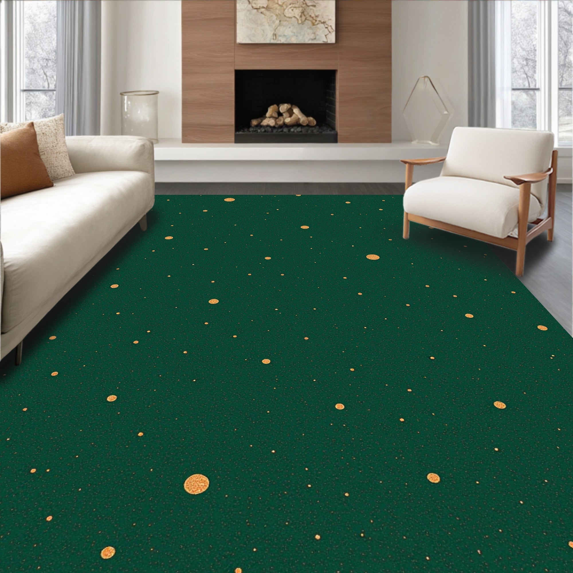 Emerald Green Gold Dot Pattern Rug