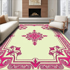Pink Floral Border Medallion Design Rug