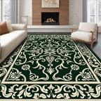 Dark Green Traditional Floral Motif Rug