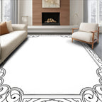Art Deco Black White Scroll Border Rug