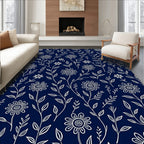 Delicate White Floral Vine Pattern Rug