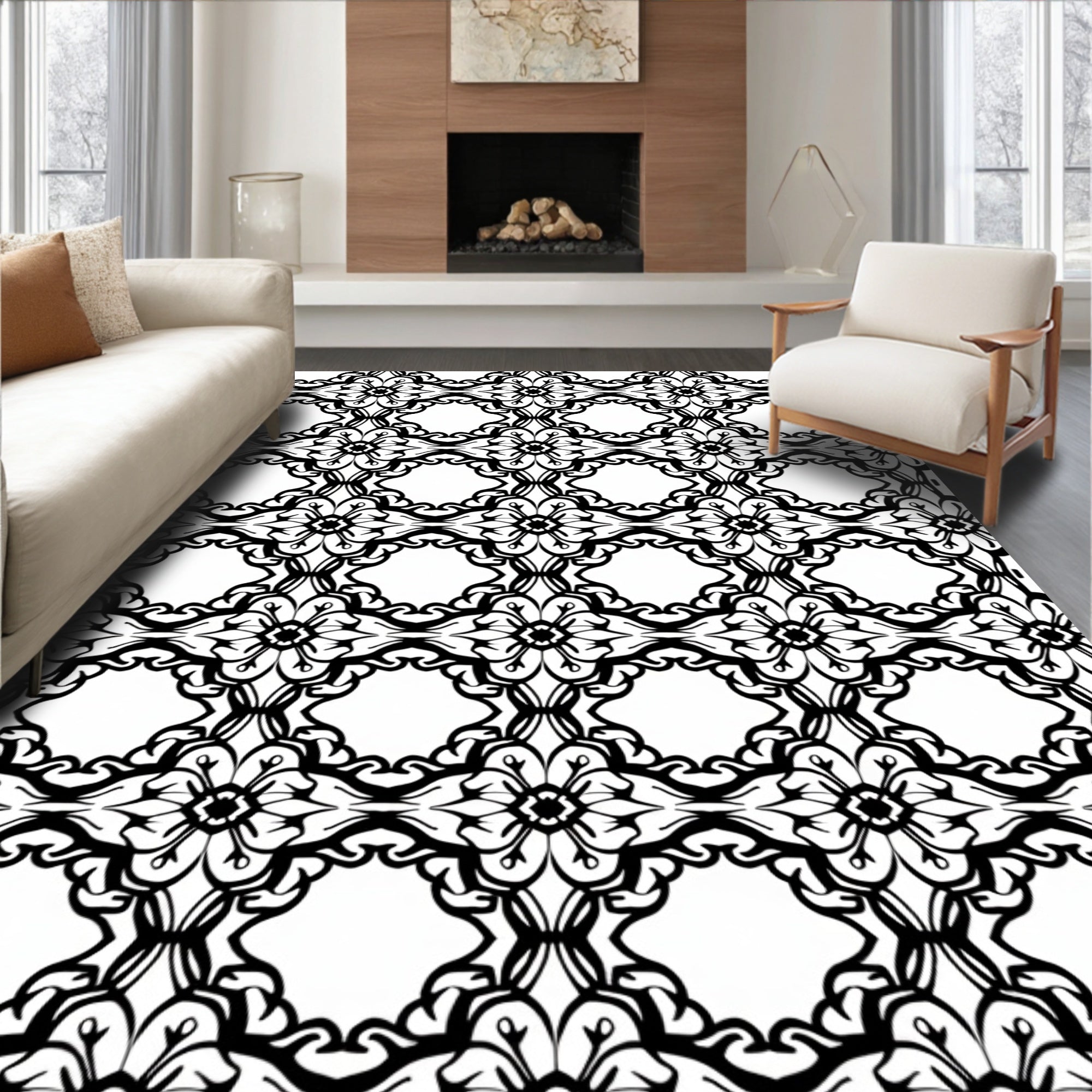 Ornate Scroll Work Lace Pattern Rug