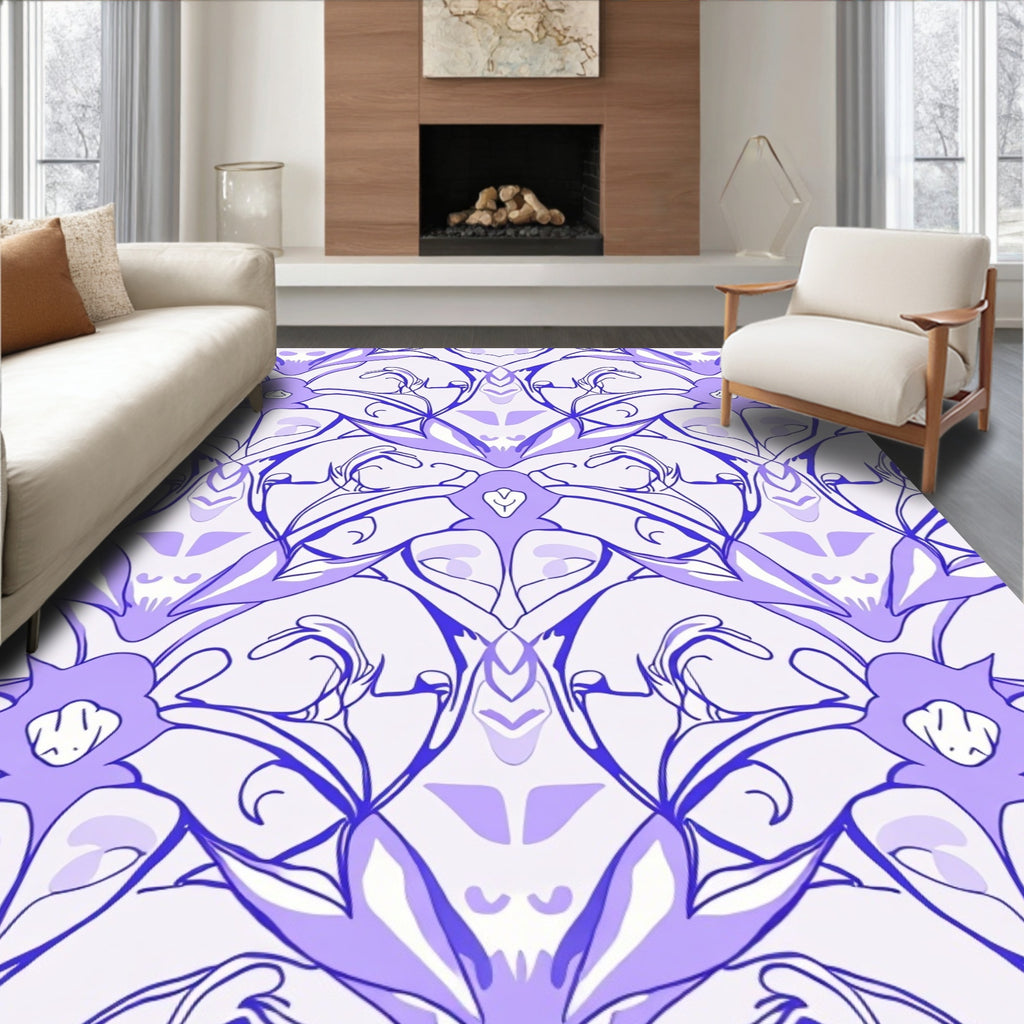 Lilac And Blue Abstract Floral Design Rug