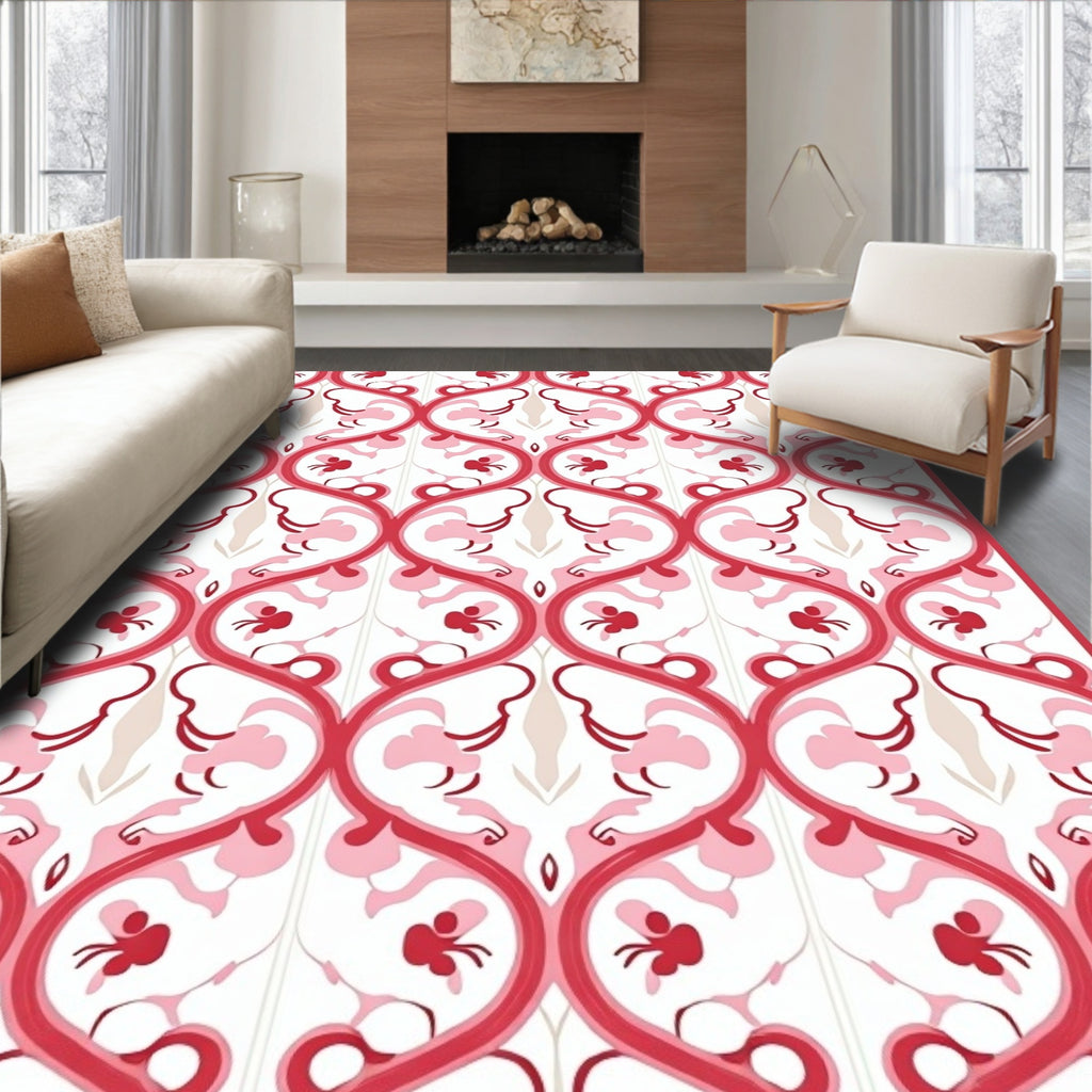 Red And Pink Floral Vine Pattern Rug