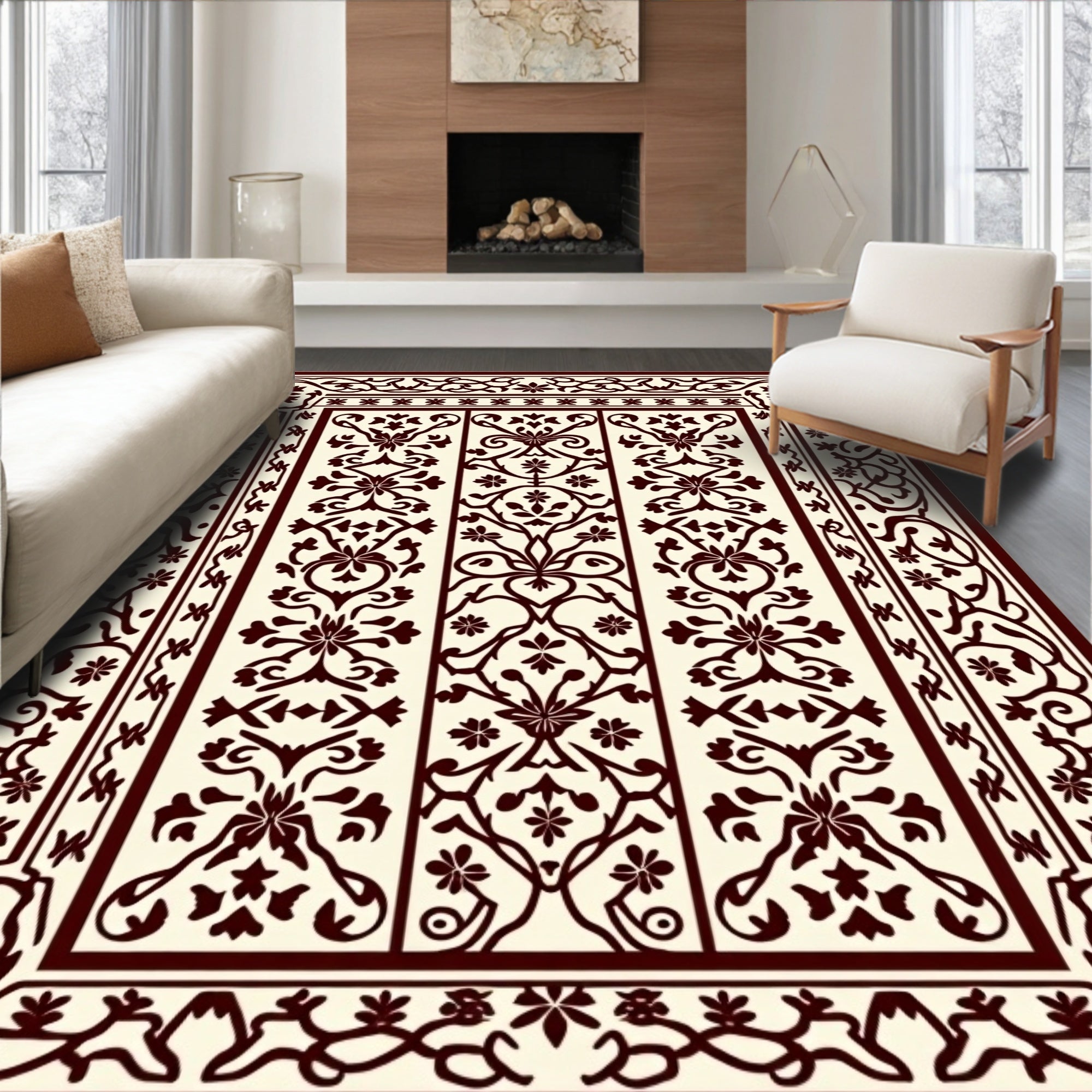 Elegant Floral Vine Blossom Pattern Rug