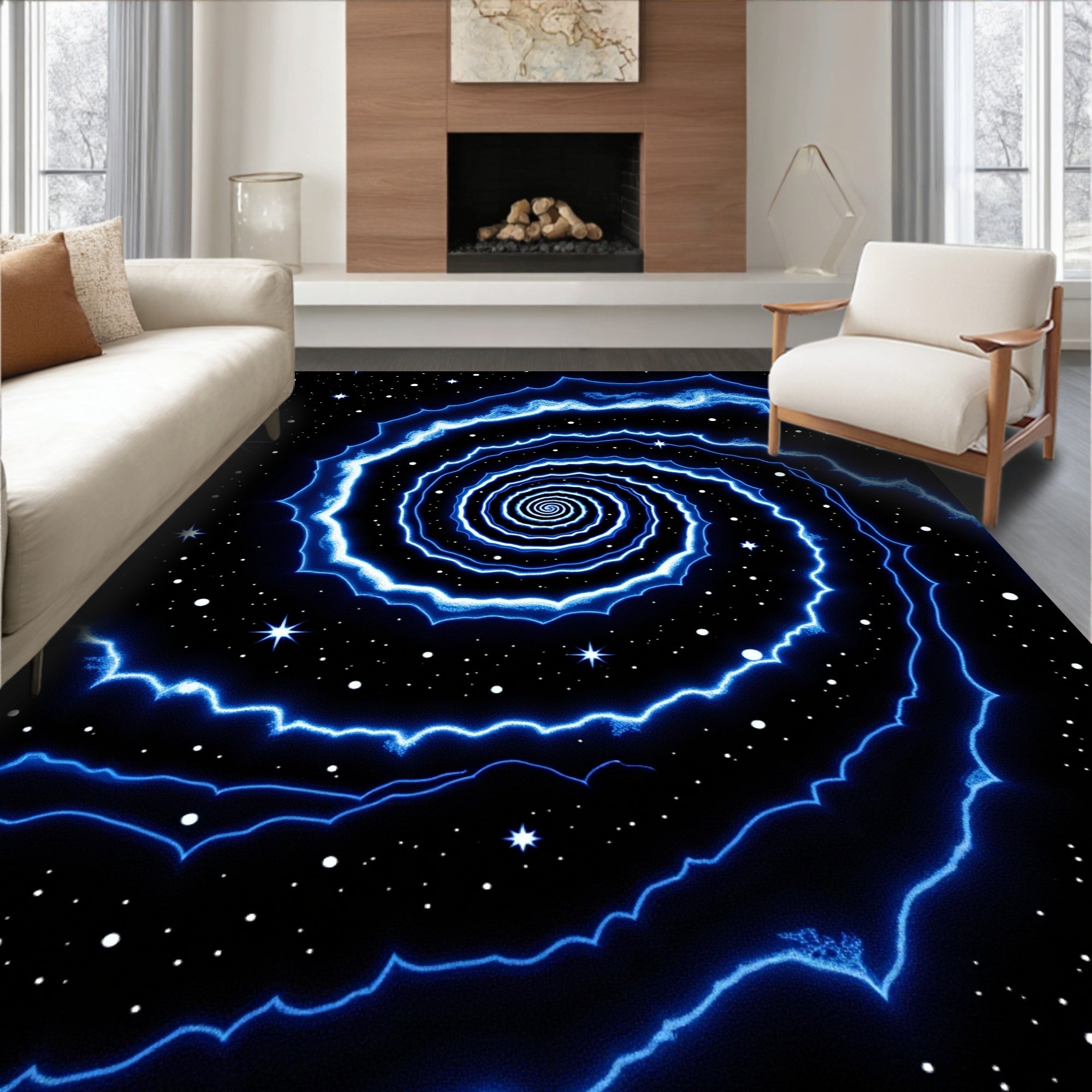 Cosmic Blue Swirl Galaxy Rug