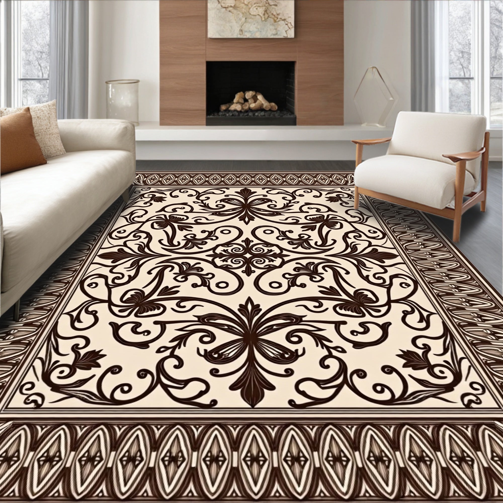 Elegant Floral Swirl Pattern Rug